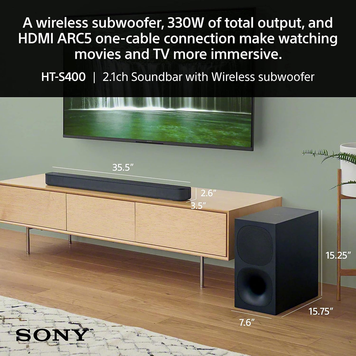 Sony Ht-S400 2.1Ch Soundbar W/Wireless Subwoofer