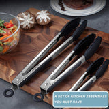 Kitchen Tongs Set of 3 Stainless Steel (Sizes: 7, 9, 12 Inches)