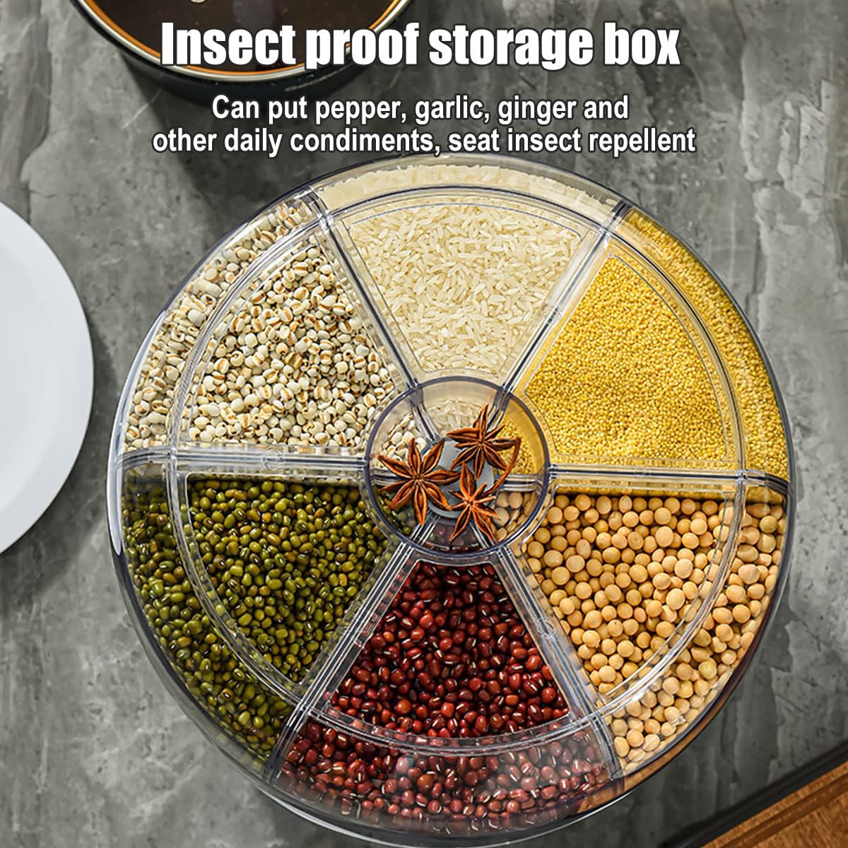 6Kg 360° Rotating 6 Grid Dry Food Dispenser With Sealing Lid (Size: 24*24*19Cm) - White