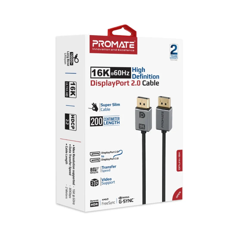 Promate 16K@60Hz High Display Port 2.0 Cable 200Cm