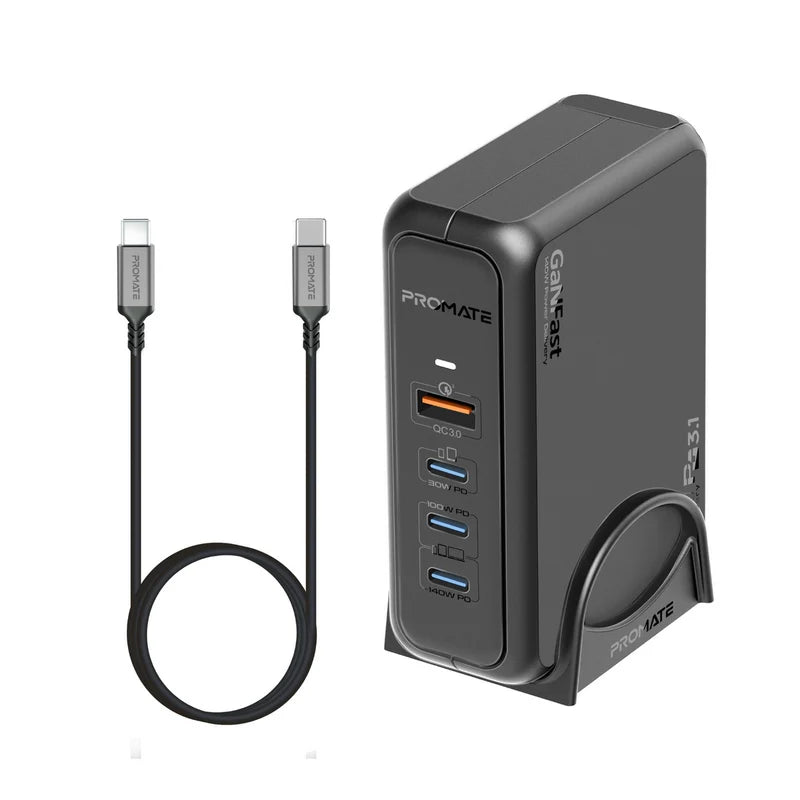 Promate 140W Super-Speed Ganfast Charging Station With Power Delivery 3.1 & Quick Charge 3.0