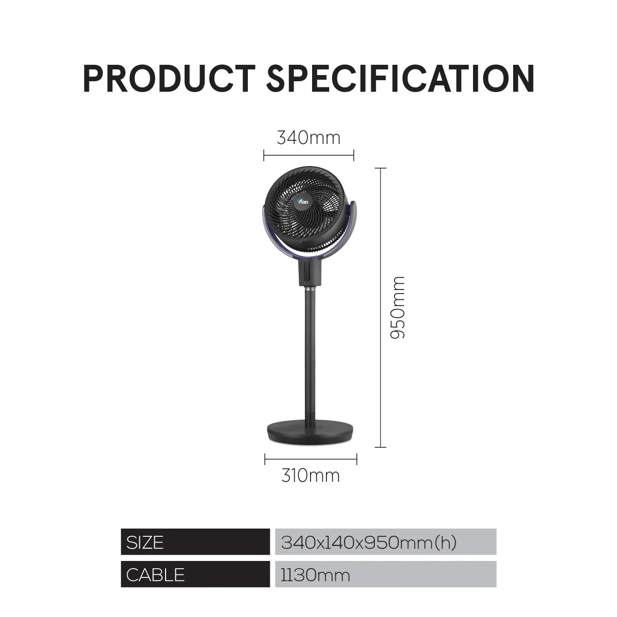 Ifan 9" Powerful 36 Speed Dc Air Circulator Fan, Stand Fan With Oscillation & Remote, Quiet Operation,20W