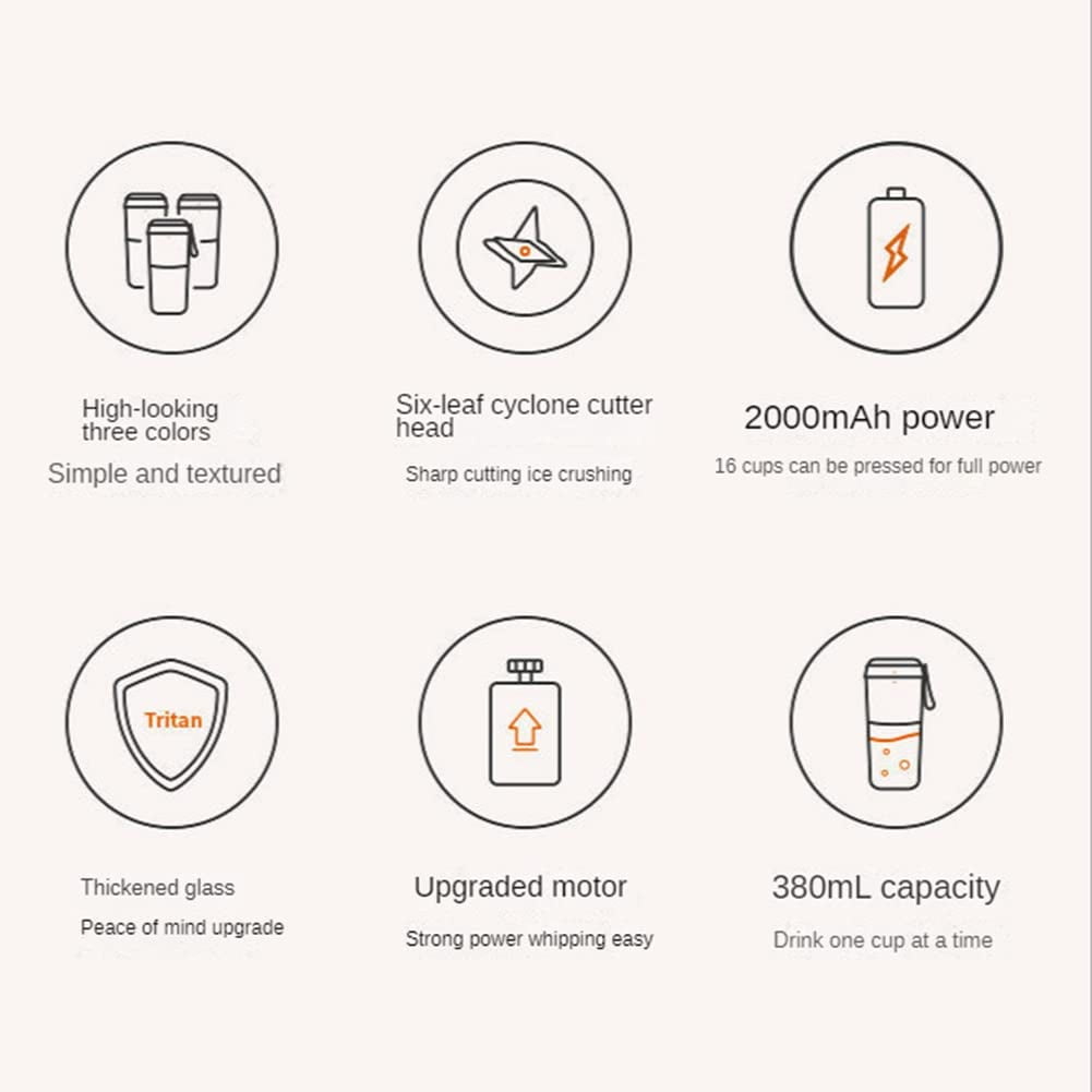 380ml Portable Blender Usb Electric Blender, Stainless Steel 8-Heads - White