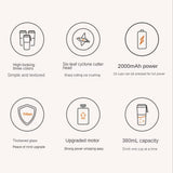 380ml Portable Blender Usb Electric Blender, Stainless Steel 8-Heads - White