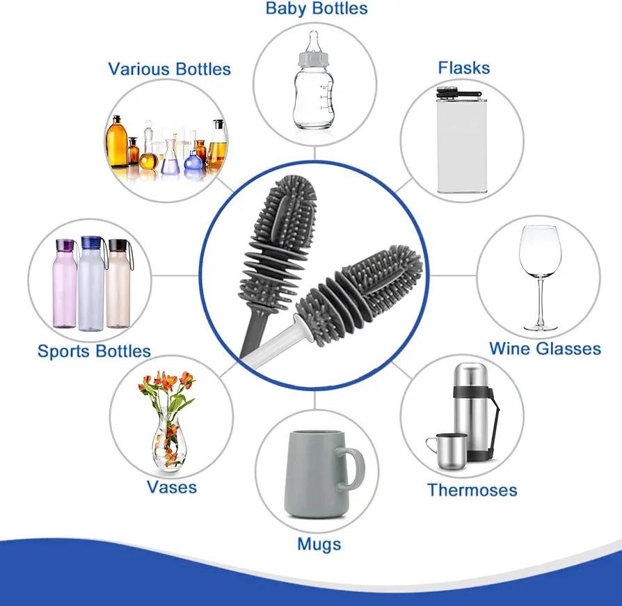 Bottle Cleaning Brush Set, Long Handle Silicone Cleaner Brushes 28Cm