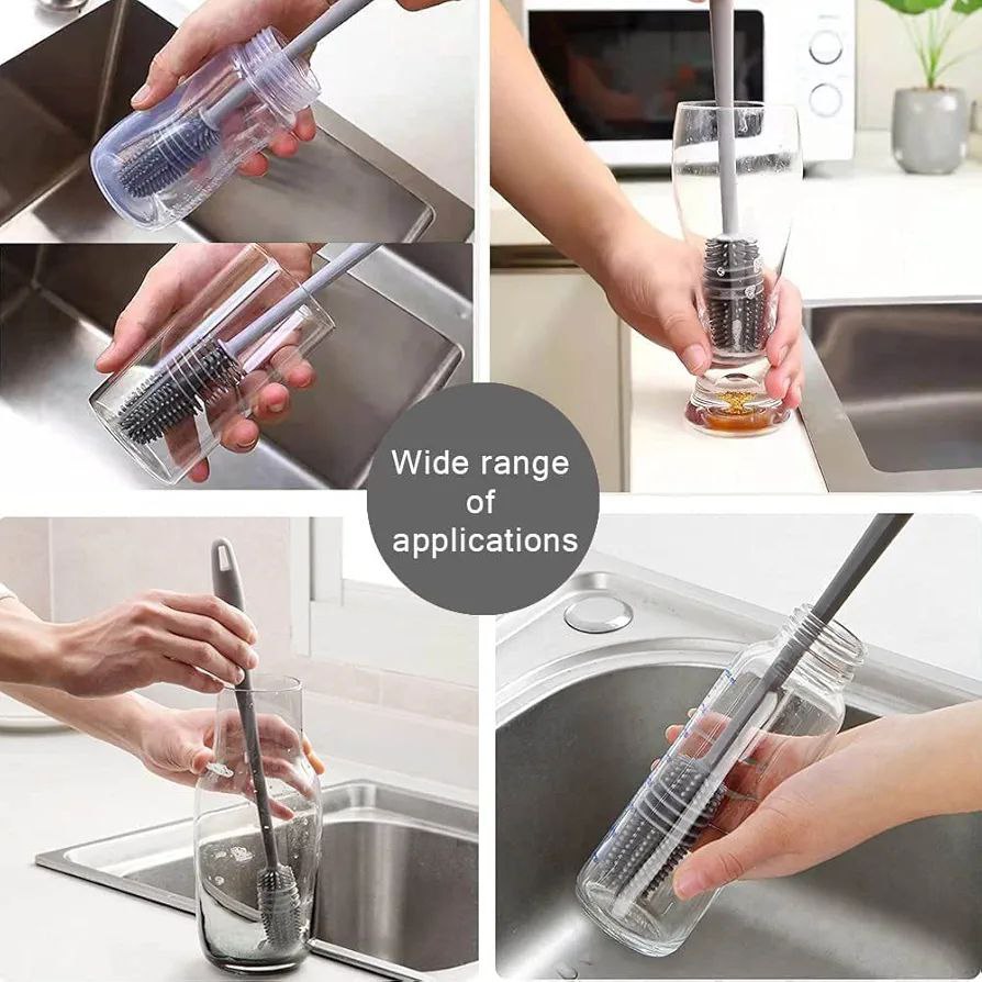Bottle Cleaning Brush Set, Long Handle Silicone Cleaner Brushes 26Cm