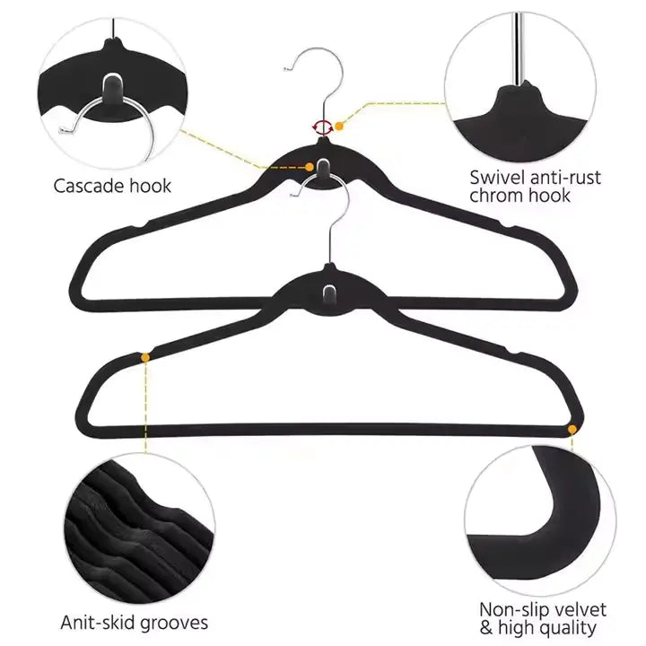 Non Slip and Traceless Flocking Hanger Set: 100Pcs/Set