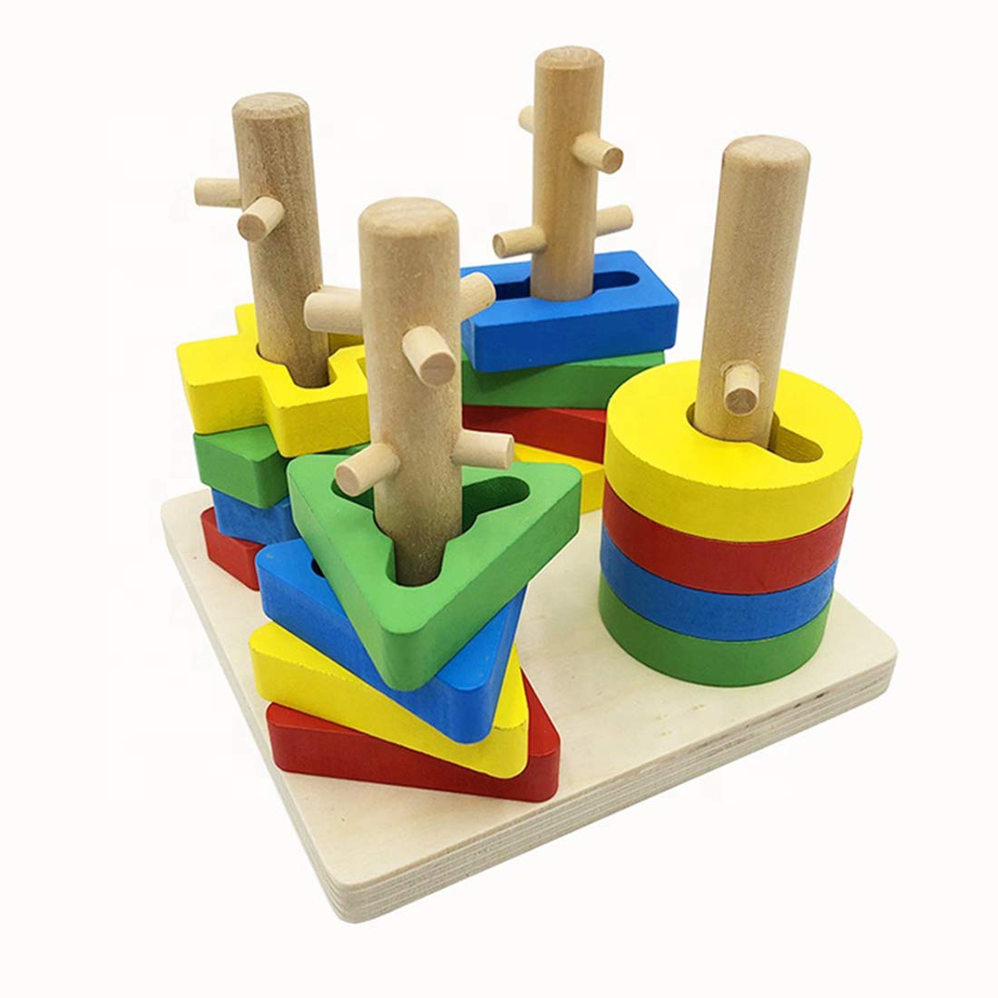 Children's Montessori Wooden Toy (Multi Colored Four Pillars)