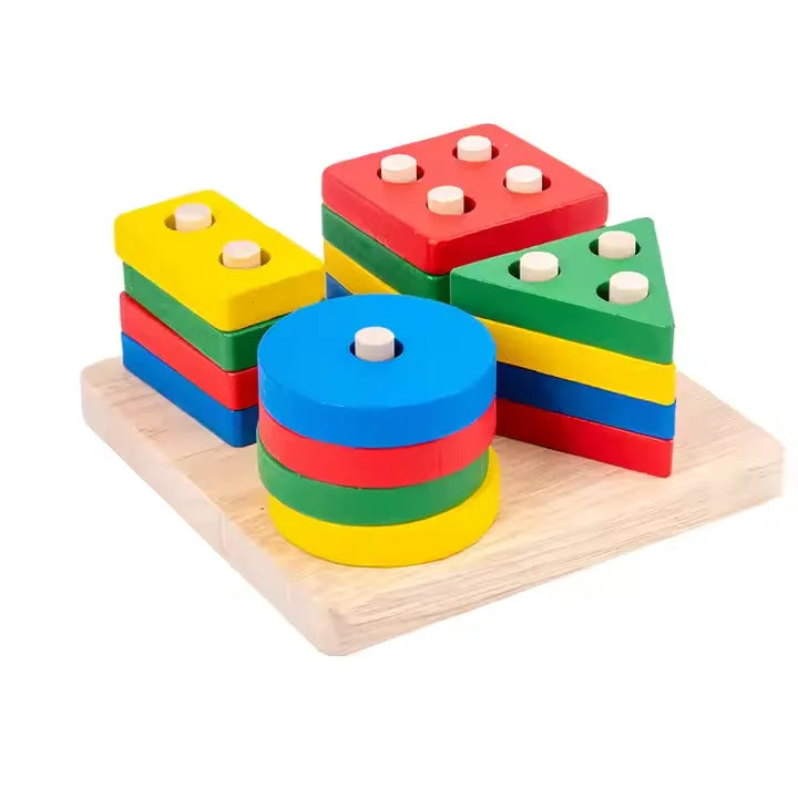 Children's Montessori Wooden Toy (Multi Colored Five Pillars)