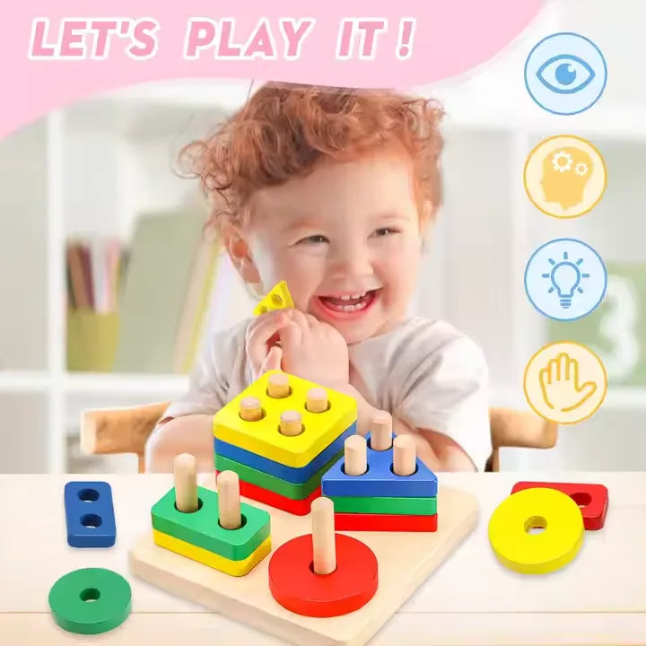 Children's Montessori Wooden Toy (Multi Colored Five Pillars)