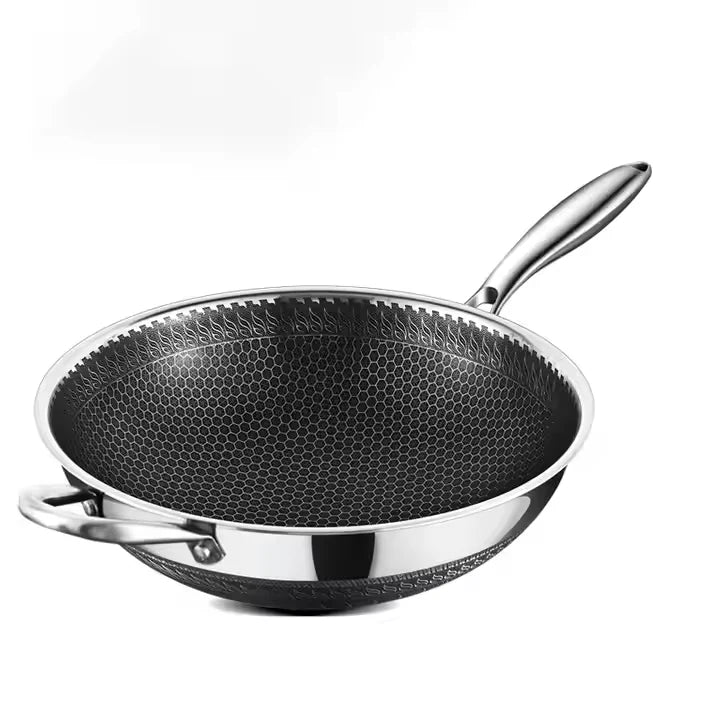 316 Stainless Steel Frying Pan Double Sided 34Cm Single Pot With Ears and Lid