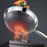 316 Stainless Steel Frying Pan Double Sided 34Cm Single Pot With Ears and Lid