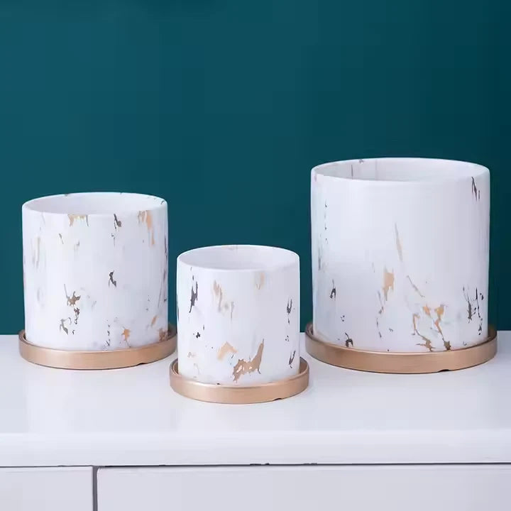 Marble Gold Circular Flower Pot