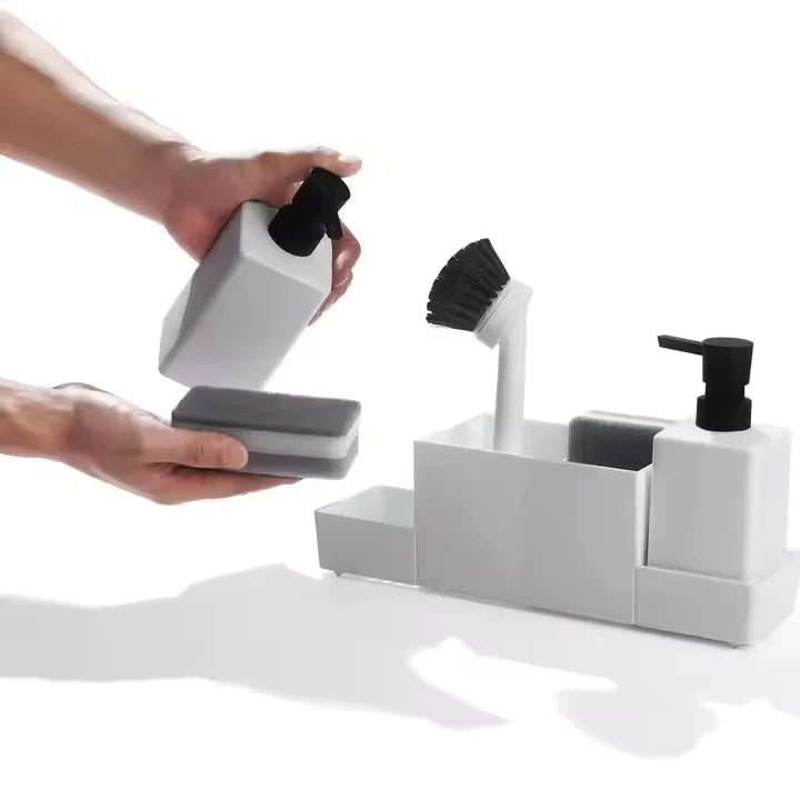 Kitchen Soap Dispenser With Sponge Holder and Dishwashing Brush