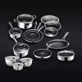 20 Pc HexClad Hybrid Cookware Set W/ Lids Stainless Steel Wok Kitchenware 3-Ply Stainless Steel Honeycomb