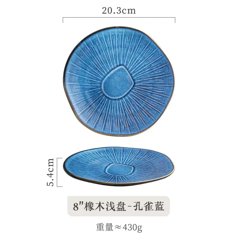 Ceramic Oak Shallow Plate Blue