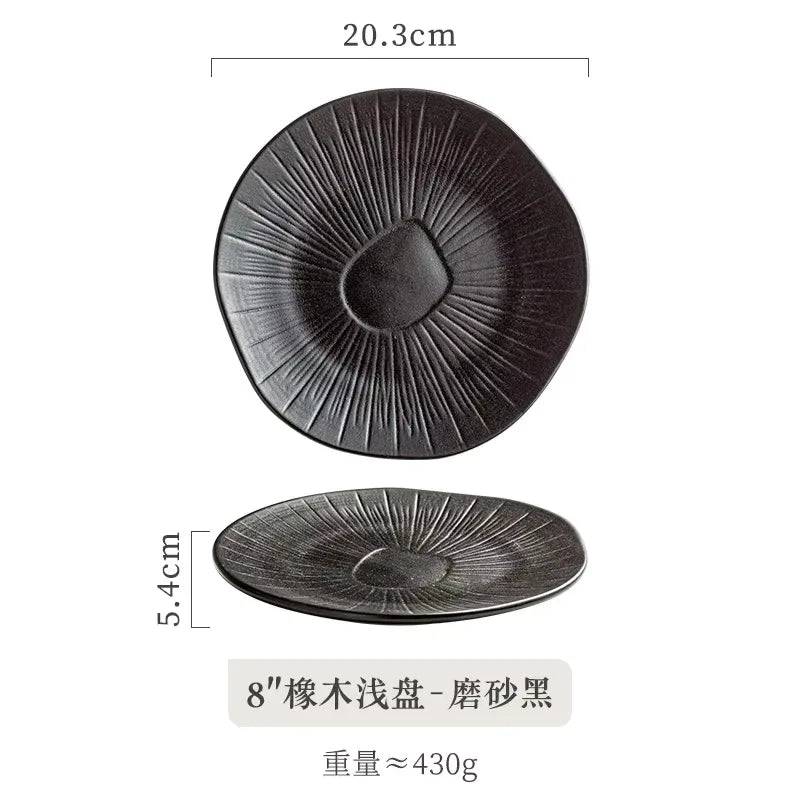 Ceramic Oak Shallow Plate Black