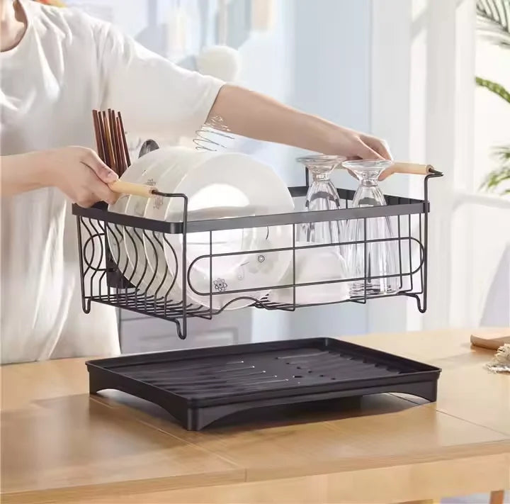 201 Stainless Steel Single Layer Black Bowl and Dish Rack [Integrated]