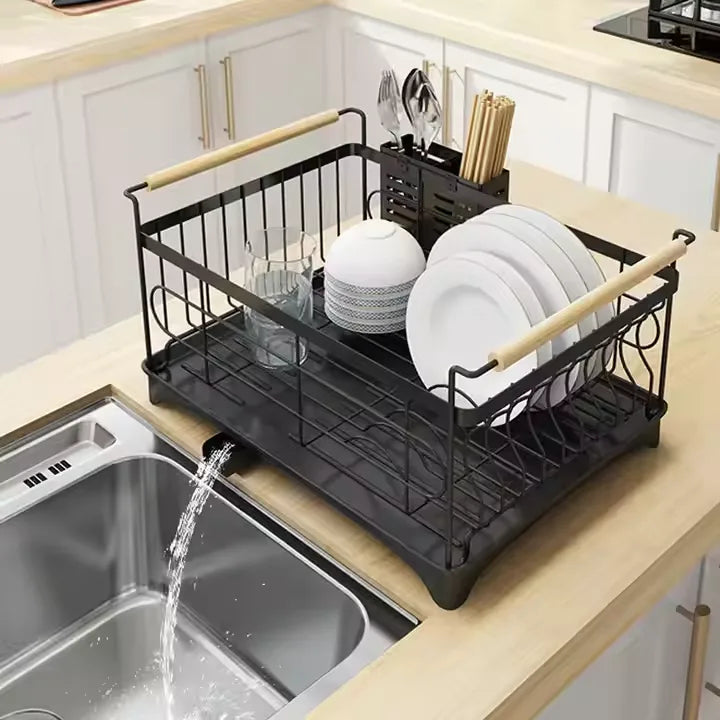 201 Stainless Steel Single Layer Black Bowl and Dish Rack [Integrated]