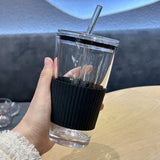 Glass Cup With Lid, Straw, Water Cup