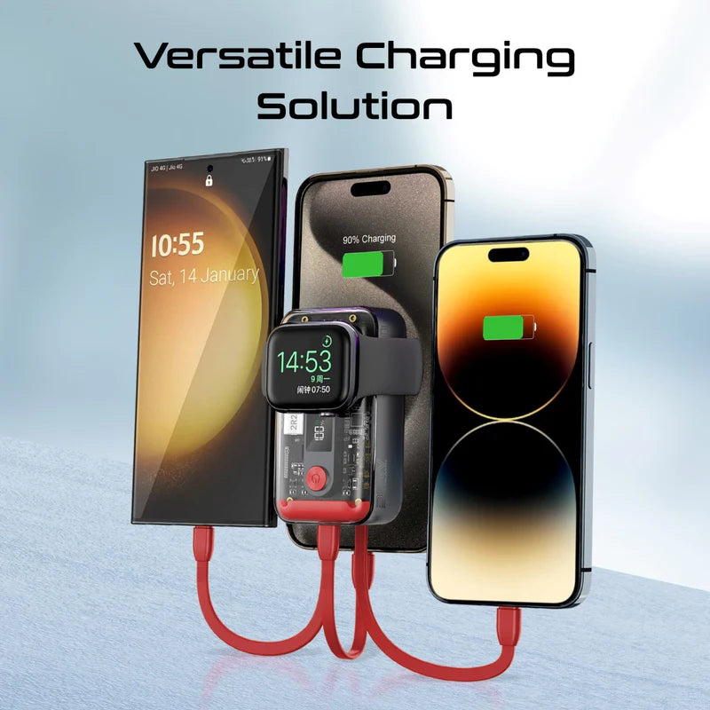 Promate 10000Mah Transparent Smartphone and Apple Watch Charging Power Bank (35W, Built-In Usb-C & Lightning Cable), Black