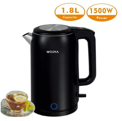 Electric Kettle For Boiling Water, 100% Stainless Steel Filter, 1.8L / 1500W - Black