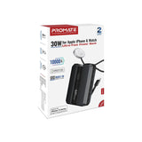 Promate 30W Power Delivery Ultra-Fast Power Bank For Smartphone & Apple Watch With In-Built Usb-C Cable, Black