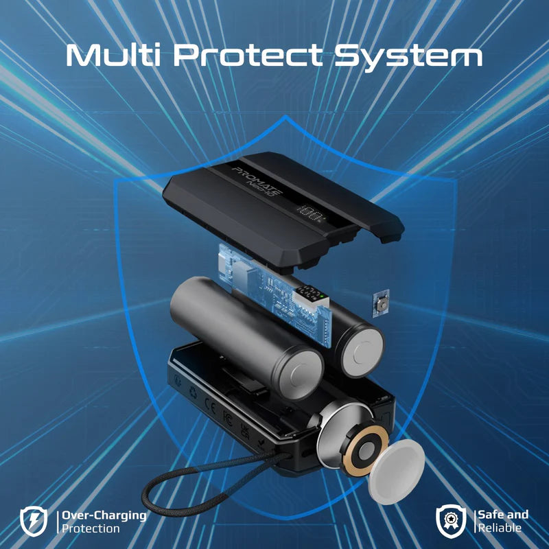 Promate 30W Power Delivery Ultra-Fast Power Bank For Smartphone & Apple Watch With In-Built Usb-C Cable, Black