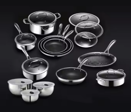 20 Pc HexClad Hybrid Cookware Set W/ Lids Stainless Steel Wok Kitchenware 3-Ply Stainless Steel Honeycomb