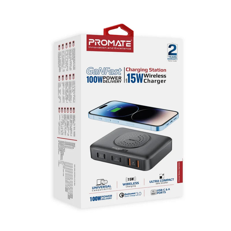 Promate Ganfast 100W Power Delivery Charging Station With 15W Wireless Charger