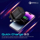 Promate 25W Ultra-Fast Dual Port AC Charger with Power Delivery and Quick Charge 3.0, Black