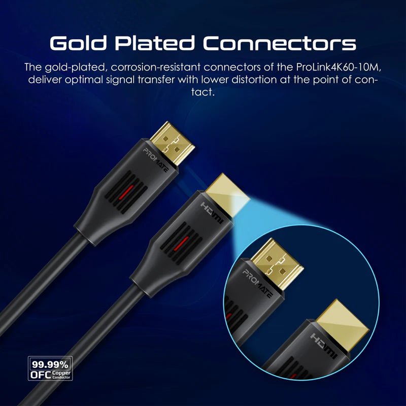 Promate Ultra-High Definition 4K@60Hz Hdmi Audio Video Cable, 10M