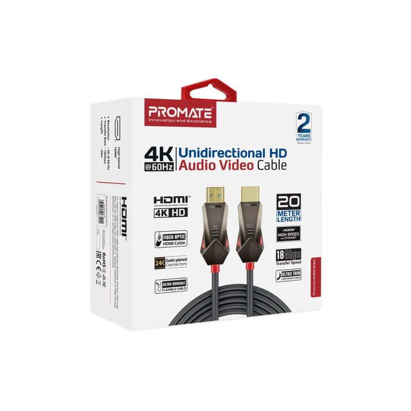 Promate Unidirectional Hd 4K@60Hz Hdmi Audio Video Cable, 20M