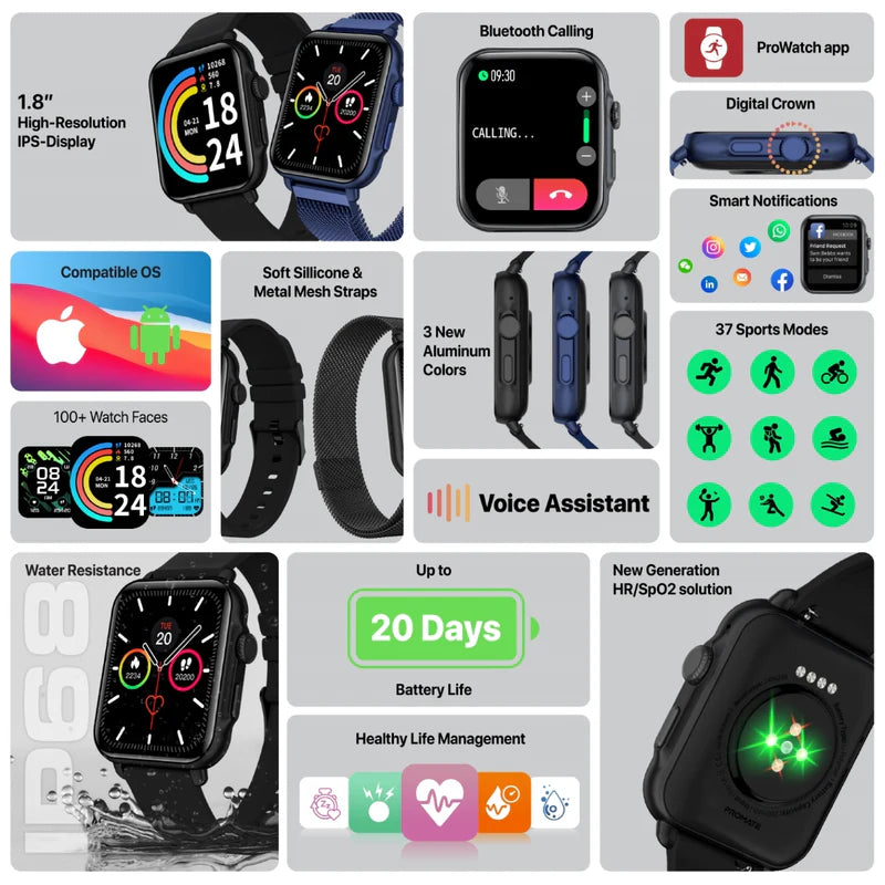 Promate Superfit™ Smartwatch With Handsfree Support, Graphite