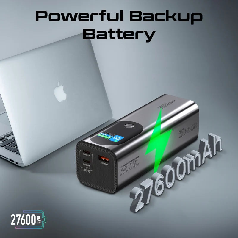 Promate 27600Mah Ultra-Compact 160W Multi-Port Pd 3.1 Power Bank With Tft Lcd Screen