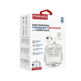 Promate High Definition Transparent Tws Earbuds With Intellitouch,White