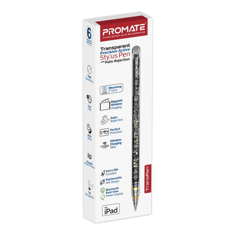 Promate Transparent Precision Active Stylus Pen With Palm Rejection
