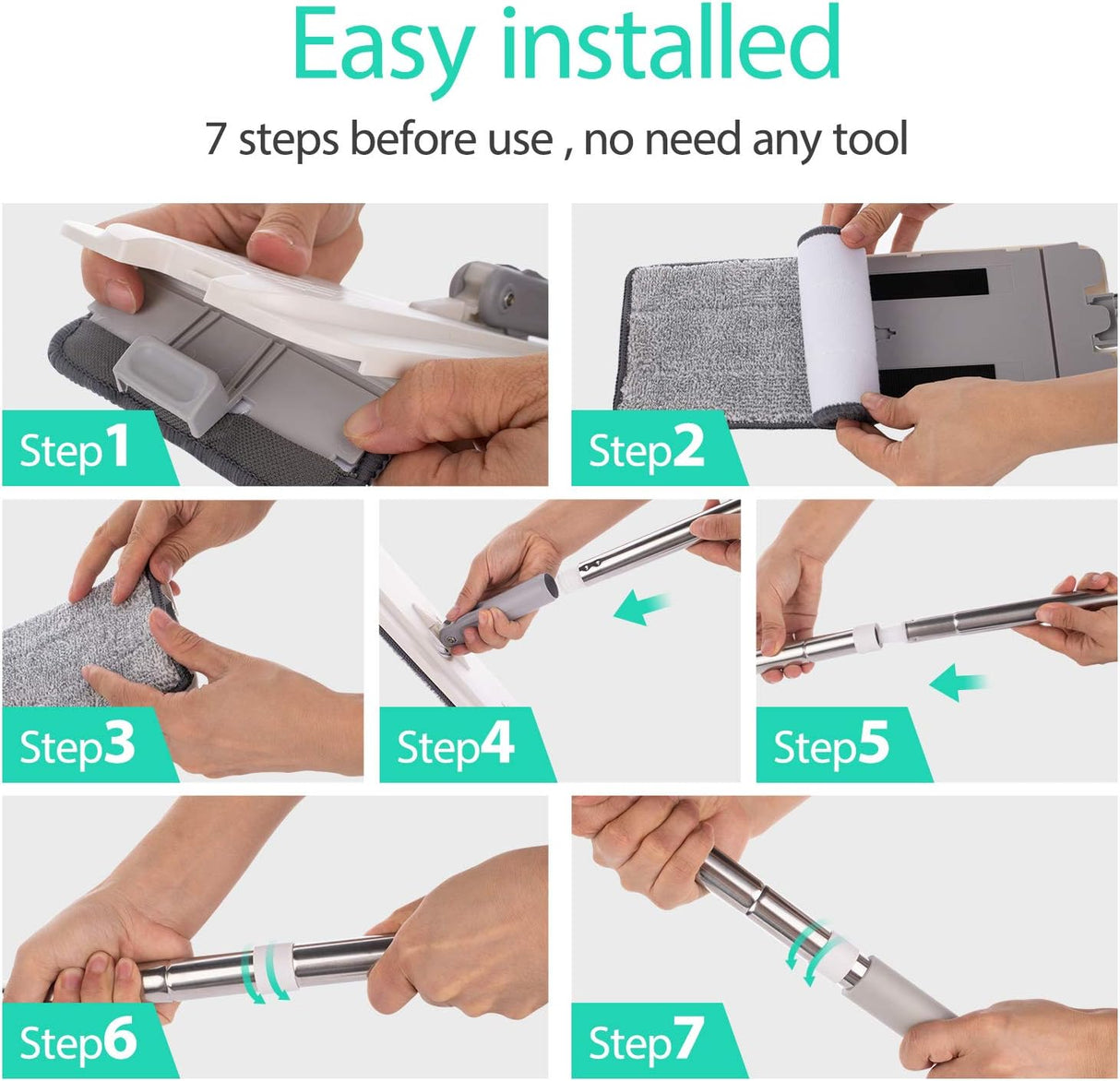 Mop and Bucket With Wringer Set, Hands Free Flat Floor Mop and Bucket, With 3 Washable Microfiber Pads