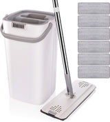 Mop and Bucket With Wringer Set, Hands Free Flat Floor Mop and Bucket, With 3 Washable Microfiber Pads