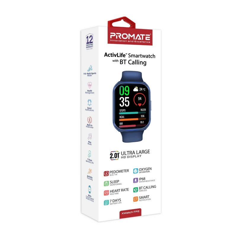 Promate 2.0" Activlife™ Smartwatch With Bt Calling, Blue