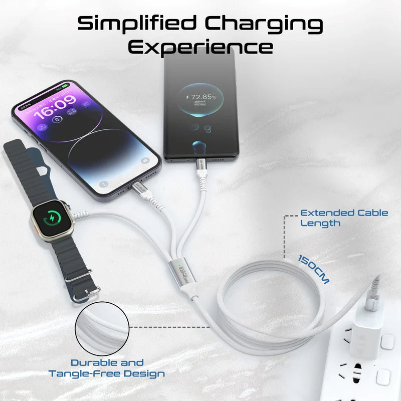 Promate 150Cm, 60W 5-In-1 Multi-Connector Cable For Charging & Data Transfer With Apple Watch Charger