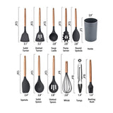 Silicone Cooking Utensils Kitchen Utensil Set, 12 Pcs Wooden Handle Nontoxic Bpa Free Silicone