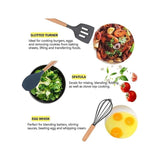 Silicone Cooking Utensils Kitchen Utensil Set, 12 Pcs Wooden Handle Nontoxic Bpa Free Silicone
