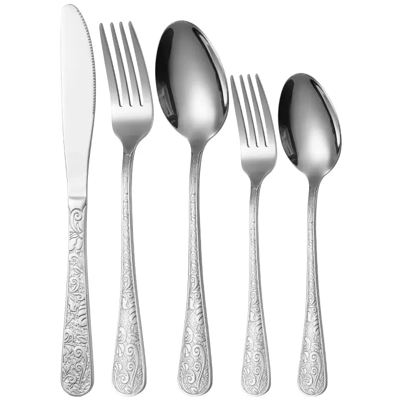 European Retro Patterned Stainless Steel Knife, Fork, Spoon