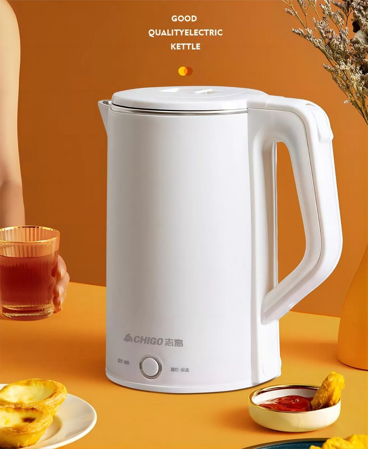 Chigo Electric Kettle For Boiling Water, 100% Stainless Steel Filter, 1.8L/1500W - White