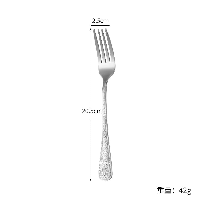 European Retro Patterned Stainless Steel Knife, Fork, Spoon